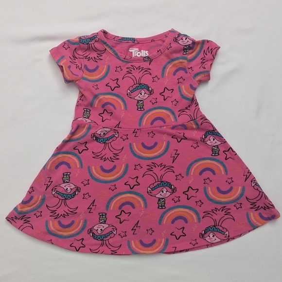 Trolls Pink Rainbow Toddler Casual Dress Shortsleeve - Picture 1 of 5